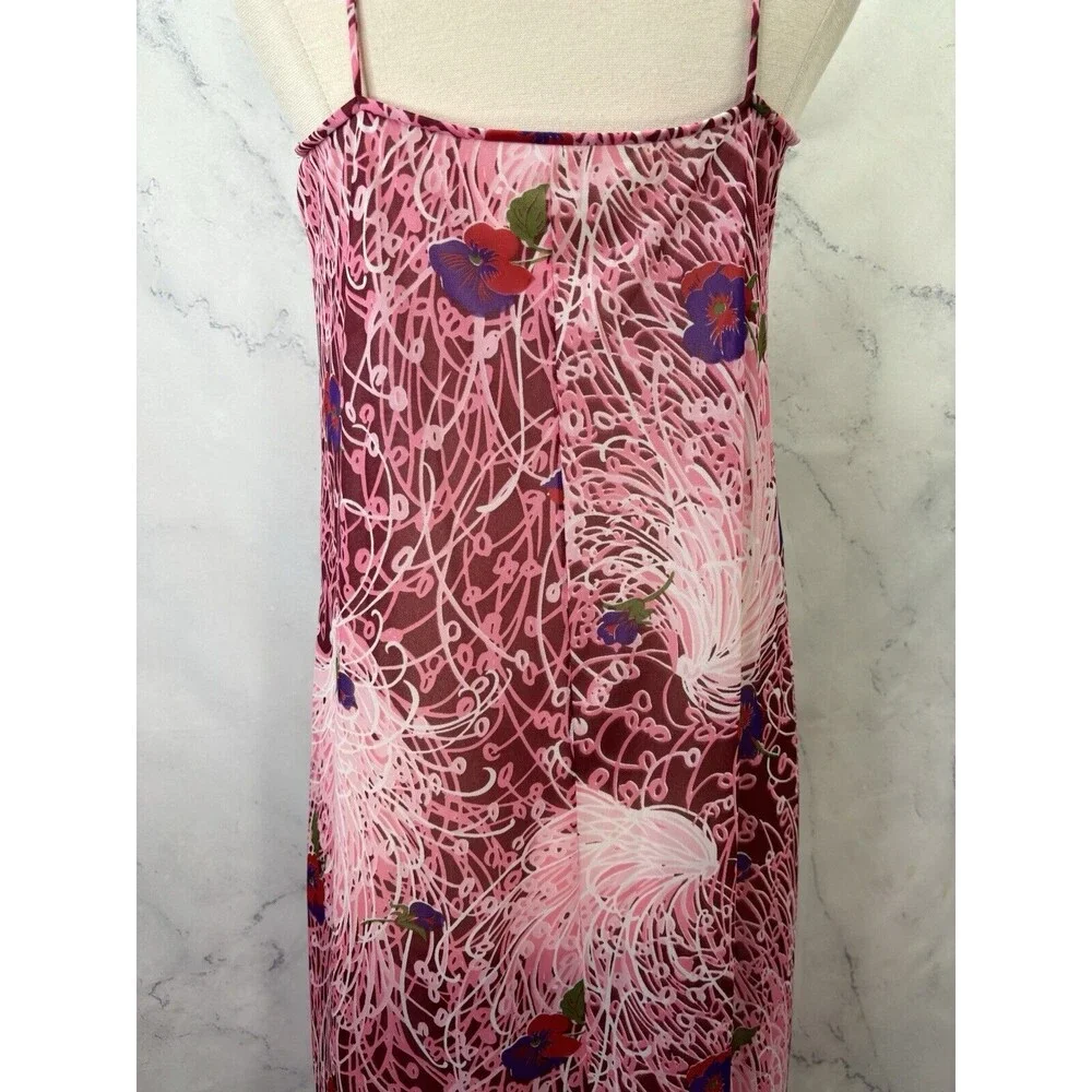 Vintage Vanity Fair Mod Slip Dress 38 L Retro Pink Floral Nylon Whimsical Ruffle - Picture 12 of 13